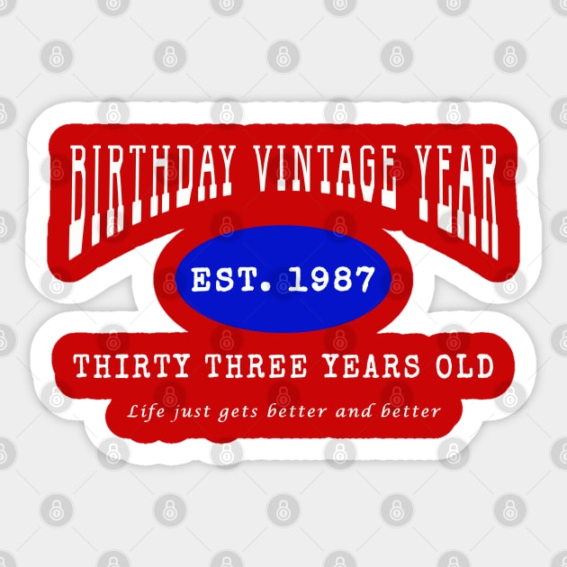 Birthday Vintage Year - Thirty Three Years Old Sticker by The Black Panther